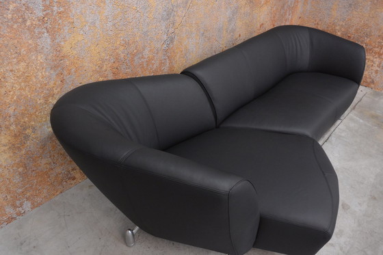 Image 1 of Newly Upholstered Black Leather Leolux Pupilla Corner Sofa