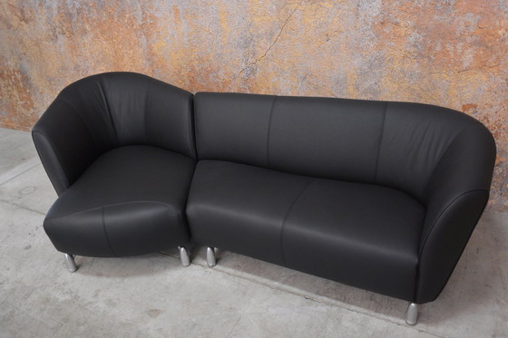 Image 1 of Newly Upholstered Black Leather Leolux Pupilla Corner Sofa