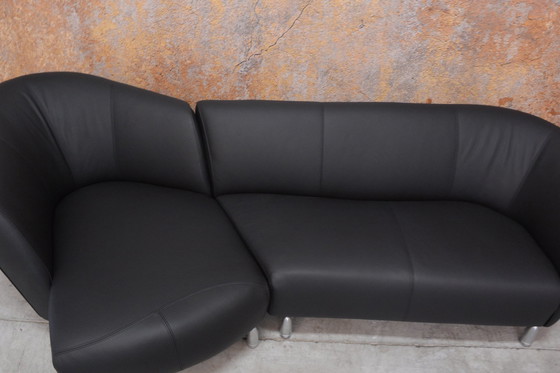 Image 1 of Newly Upholstered Black Leather Leolux Pupilla Corner Sofa