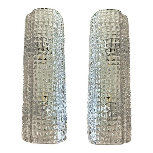 Set Of Two "Crocodile" Transparent Murano Glass Wall Sconces