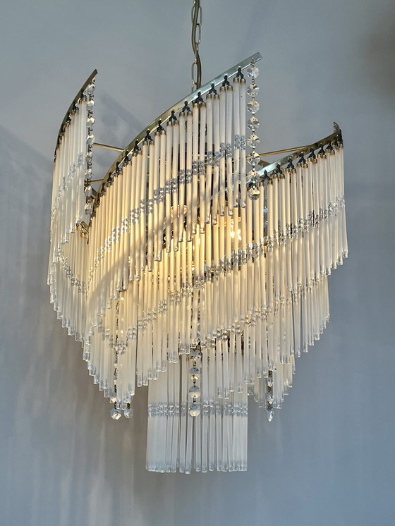 Image 1 of Vintage design chandelier 80's modern translation of 20's chandelier crystal bars