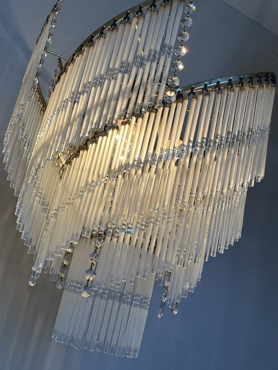 Image 1 of Vintage design chandelier 80's modern translation of 20's chandelier crystal bars