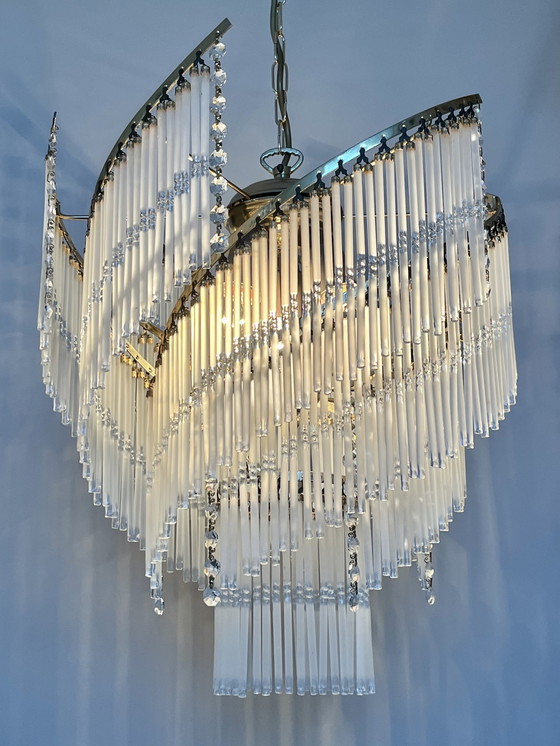 Image 1 of Vintage design chandelier 80's modern translation of 20's chandelier crystal bars