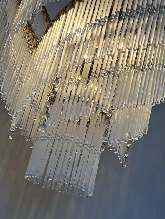 Image 1 of Vintage design chandelier 80's modern translation of 20's chandelier crystal bars