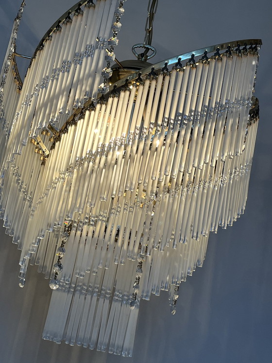 Image 1 of Vintage design chandelier 80's modern translation of 20's chandelier crystal bars