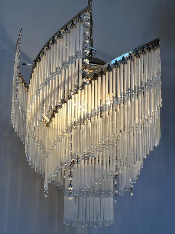 Image 1 of Vintage design chandelier 80's modern translation of 20's chandelier crystal bars