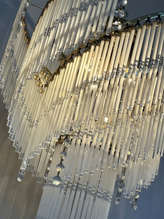 Image 1 of Vintage design chandelier 80's modern translation of 20's chandelier crystal bars