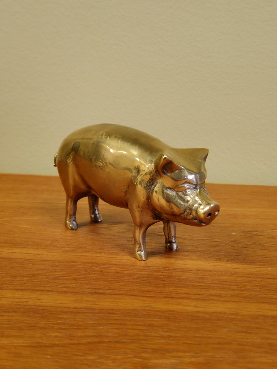 Image 1 of Cinghiale con maialino grande in ottone vintage