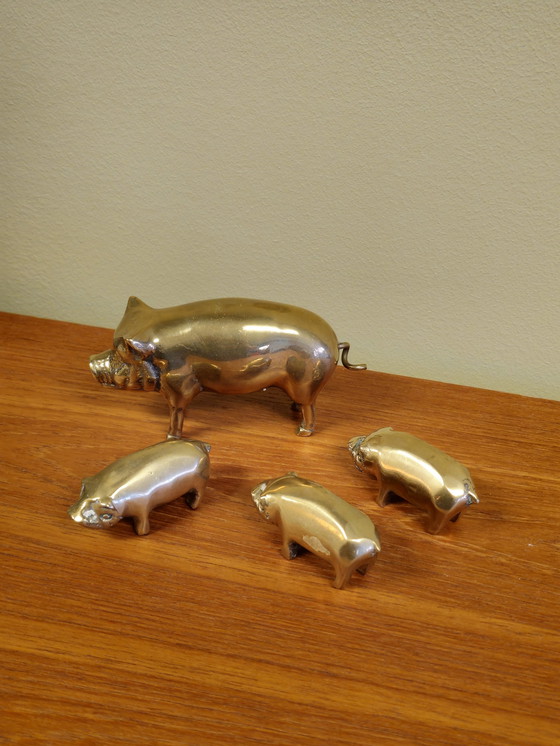 Image 1 of Cinghiale con maialino grande in ottone vintage