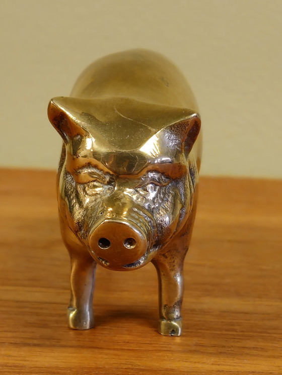 Image 1 of Cinghiale con maialino grande in ottone vintage