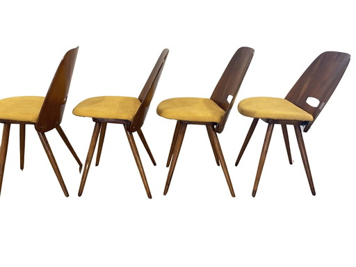 Set of 4 lollipop chairs by Frantisek Jirak, yellow (restored)