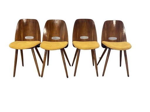 Set of 4 lollipop chairs by Frantisek Jirak, yellow (restored)