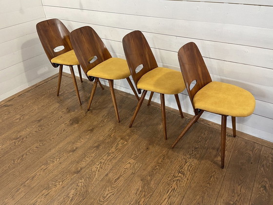 Image 1 of Set of 4 lollipop chairs by Frantisek Jirak, yellow (restored)