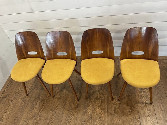 Image 1 of Set of 4 lollipop chairs by Frantisek Jirak, yellow (restored)