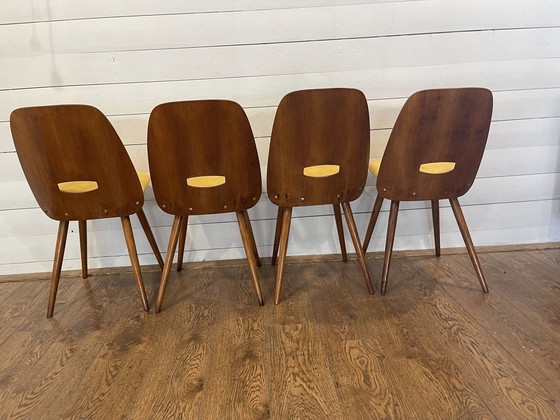 Image 1 of Set of 4 lollipop chairs by Frantisek Jirak, yellow (restored)