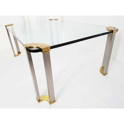 Vintage brass, steel and glass coffee table, 1970