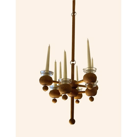 Image 1 of Vintage pine chandelier by Aarikka, 1970