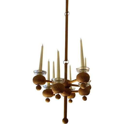 Vintage pine chandelier by Aarikka, 1970