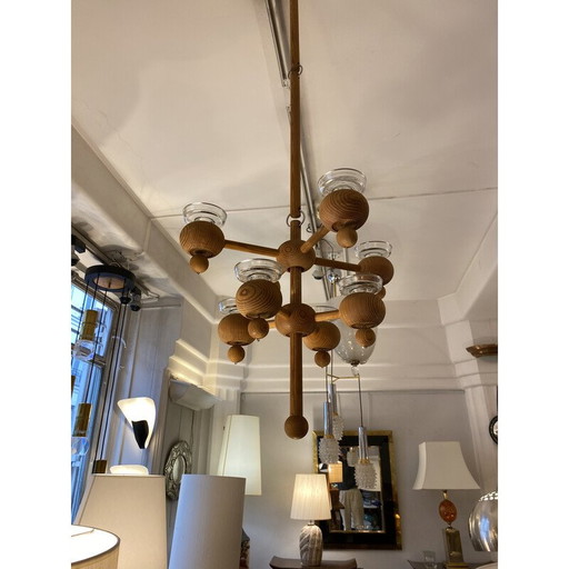 Vintage pine chandelier by Aarikka, 1970