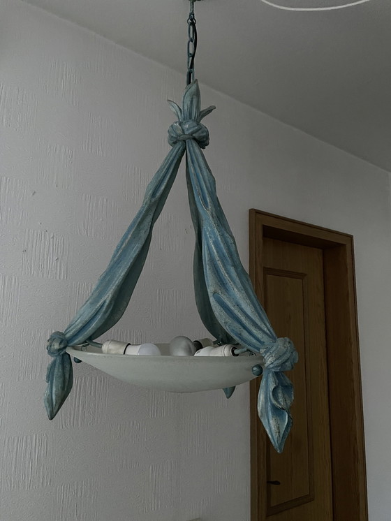 Image 1 of Italian chandelier made of carved wood and Murano glass