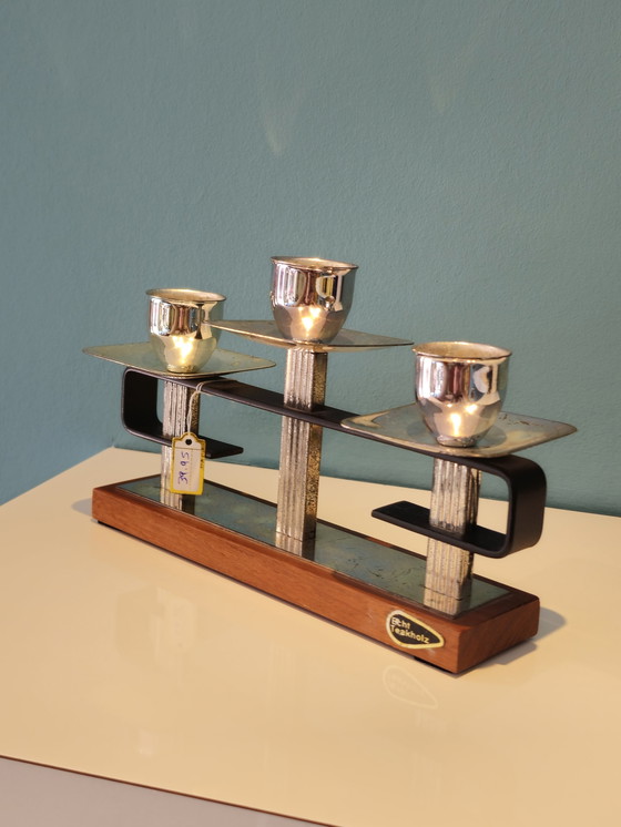 Image 1 of Portacandele in teak vintage cromato 