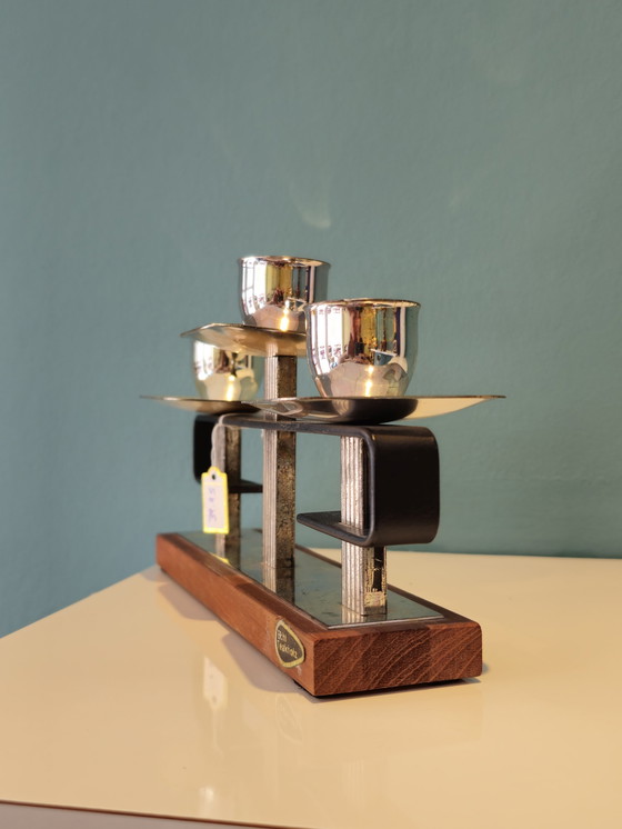 Image 1 of Portacandele in teak vintage cromato 