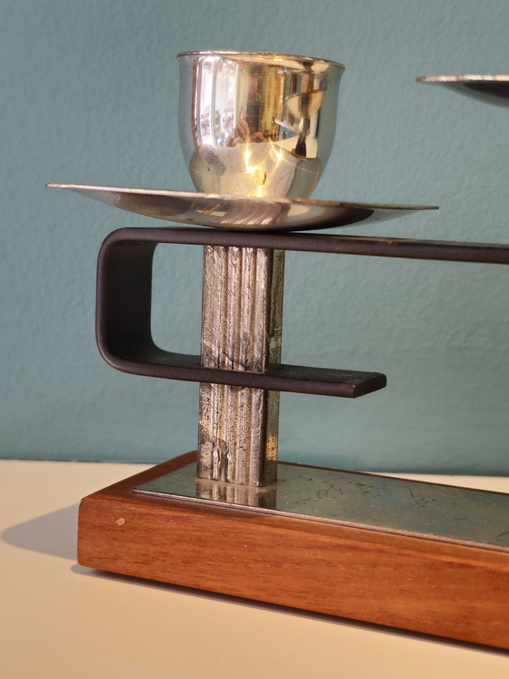 Image 1 of Portacandele in teak vintage cromato 