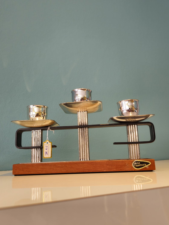 Image 1 of Portacandele in teak vintage cromato 