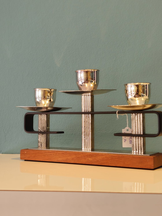 Image 1 of Portacandele in teak vintage cromato 