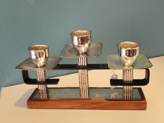 Image 1 of Portacandele in teak vintage cromato 