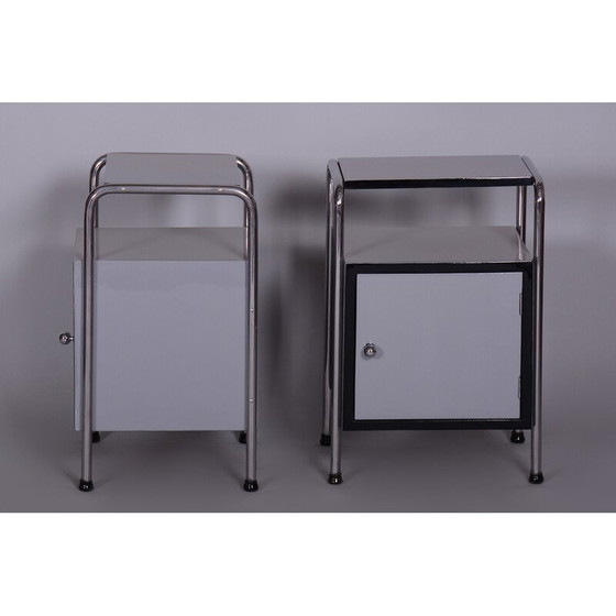 Image 1 of Pair of vintage chrome-plated steel bed-side tables by Vichr, Czechoslovakia 1930
