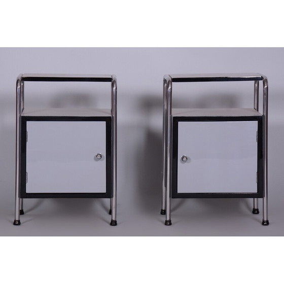 Image 1 of Pair of vintage chrome-plated steel bed-side tables by Vichr, Czechoslovakia 1930