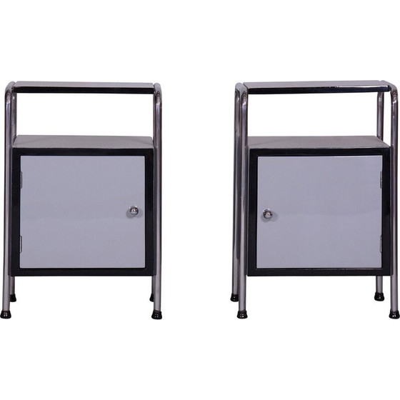 Image 1 of Pair of vintage chrome-plated steel bed-side tables by Vichr, Czechoslovakia 1930