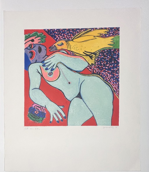 Signed; Guillaume Corneille Eau-Forte L'Oiseau Convoité, 1977