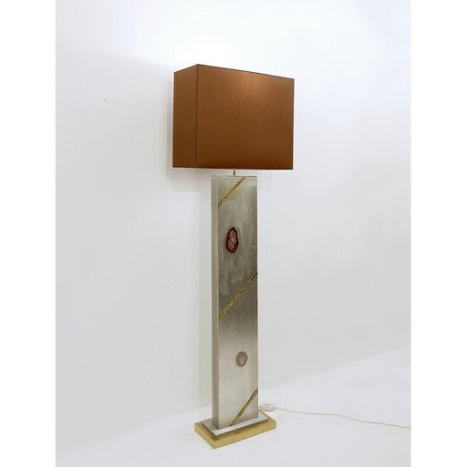 Vintage floor lamp in brushed chrome, brass and agate, 1980s