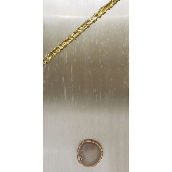 Image 1 of Vintage floor lamp in brushed chrome, brass and agate, 1980s