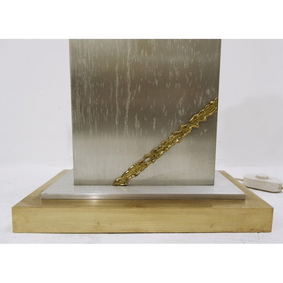 Image 1 of Vintage floor lamp in brushed chrome, brass and agate, 1980s