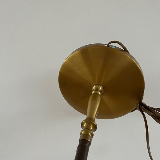 Image 1 of Vintage danish brass and leather floor lamp, Denmark 1960s