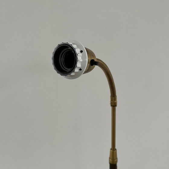 Image 1 of Vintage danish brass and leather floor lamp, Denmark 1960s