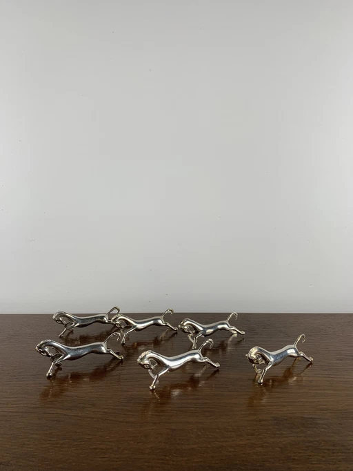 Set Of 6 Antique Horse Knife Holders