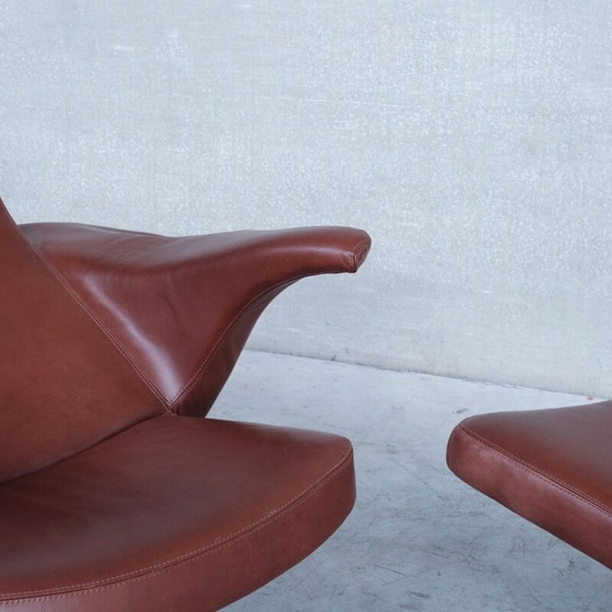 Image 1 of Poltrona danese in pelle di metà secolo con pouf di Gösta Berg per Fritz Hansen, anni '60