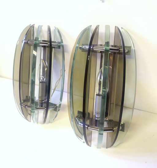 Veca Green Glass  Wall Lights, 1970,Set Of 2