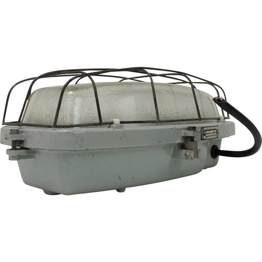 Vintage industrial ceiling lamp type 511 32 01 in metal and glass, Czechoslovakia 1990