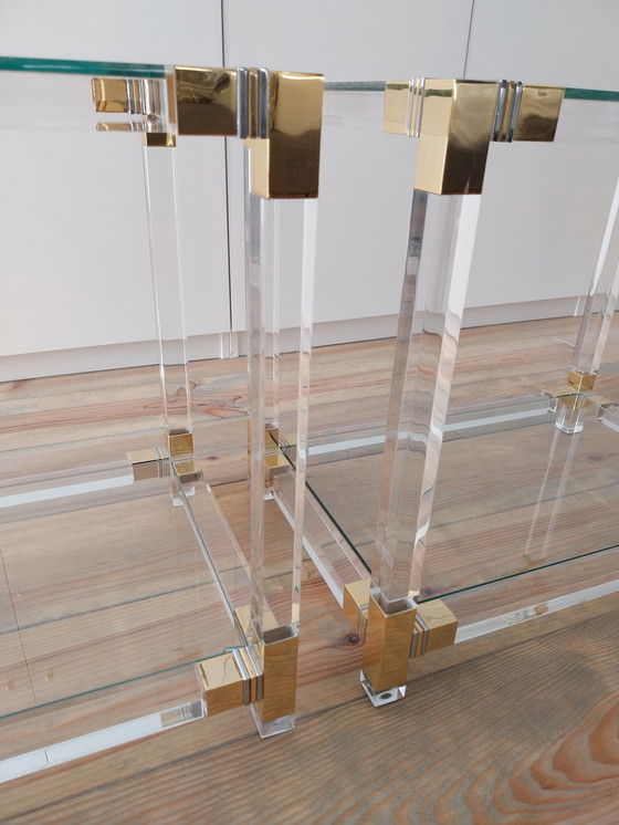 Image 1 of Vintage console + 2 side tables in lucite