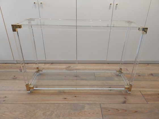 Image 1 of Vintage console + 2 side tables in lucite
