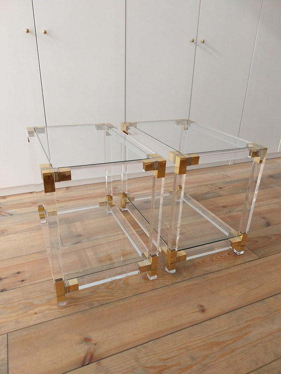 Image 1 of Console vintage + 2 tables d'appoint en lucite