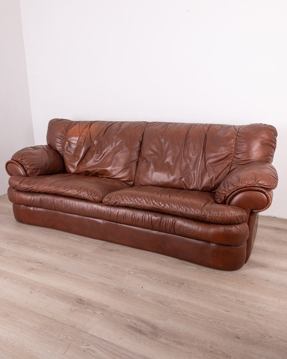 Image 1 of Vintage 70S Sofa In Real Brown Leather Italian Design 