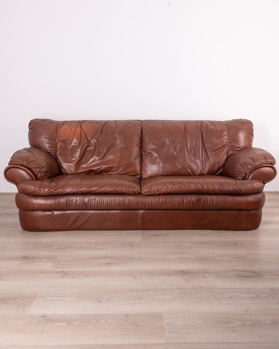 Image 1 of Vintage 70S Sofa In Real Brown Leather Italian Design 