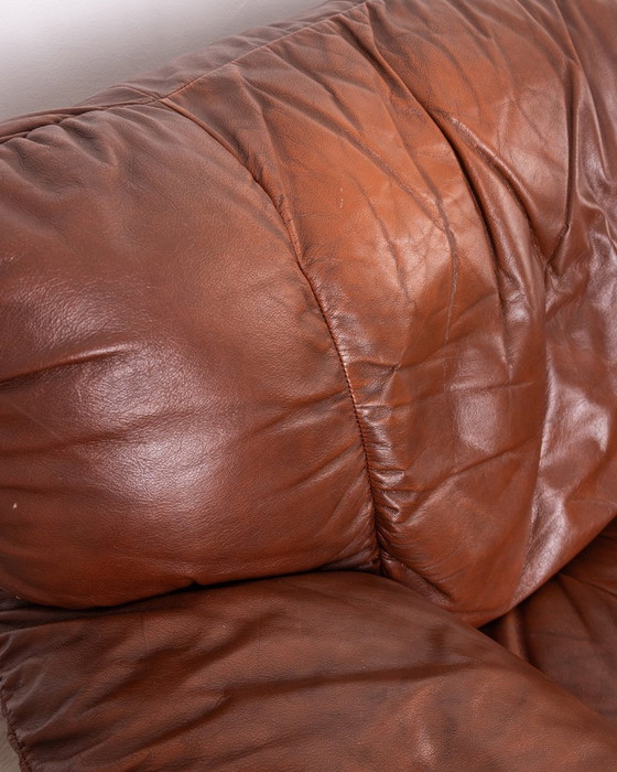 Image 1 of Vintage 70S Sofa In Real Brown Leather Italian Design 