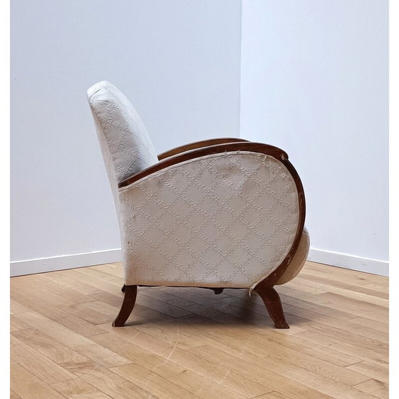 Image 1 of Vintage armchair in dark wood and off-white cotton, 1930